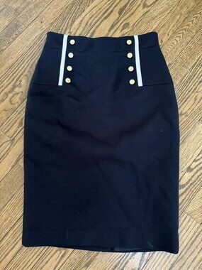 Karen Millen Sophisticated Button Detail Skirt in Navy Size 8